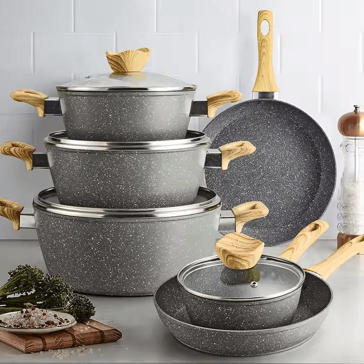 Cookware Set with Wooden Handles