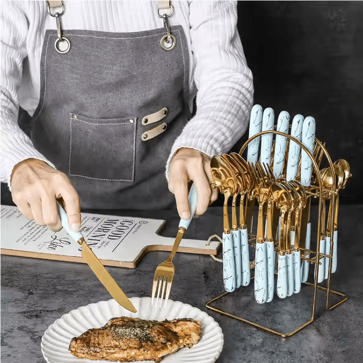 24-Piece Tableware Set with Ceramic Handles