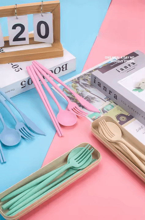 4-Piece Eco Wheat Straw Cutlery Set