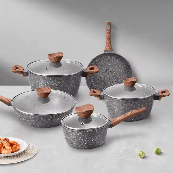 Cookware Set with Wooden Handles