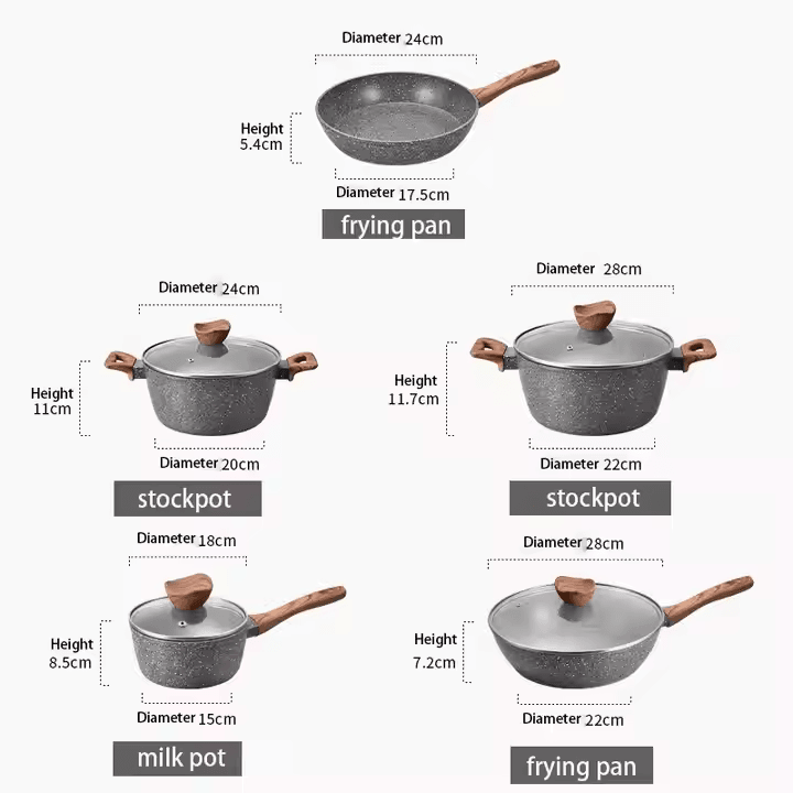 Cookware Set with Wooden Handles