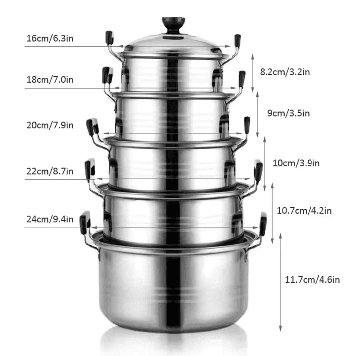 5-Piece Steel Deep Soup Pot Set,