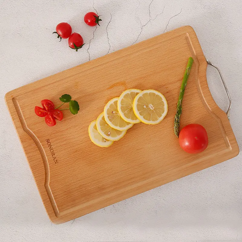 Wooden Cutting Board with Steel Handle